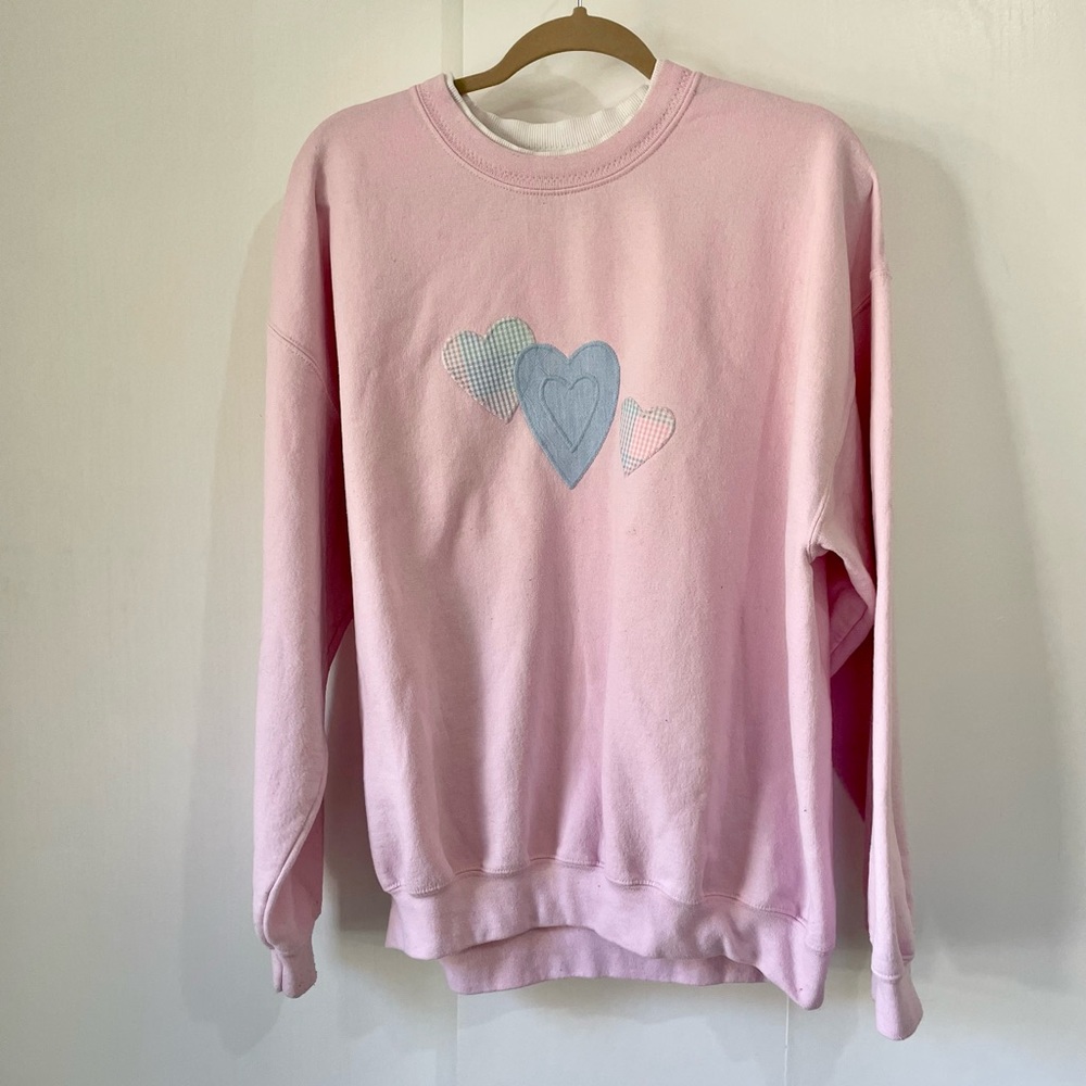 Pink Embroidered Hearts Crewneck Sweatshirt